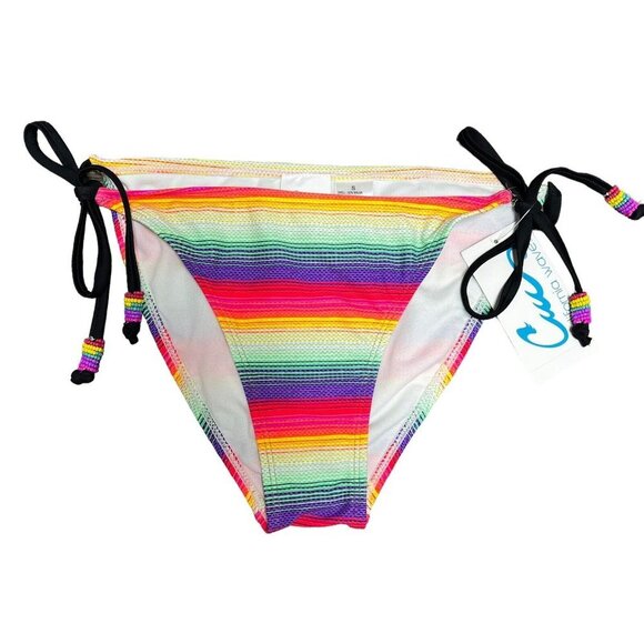 NWT California Waves String Bikini Bottoms Small Jrs Multicolor Beaded Side Ties - Picture 4 of 16
